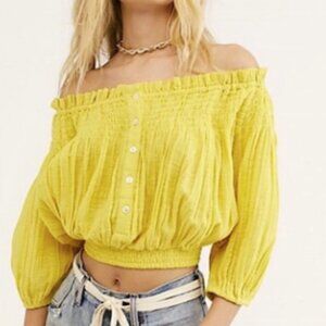 We The Free Dancing Till Dawn smocked off-the-shoulder crop Cottagecore Sz S